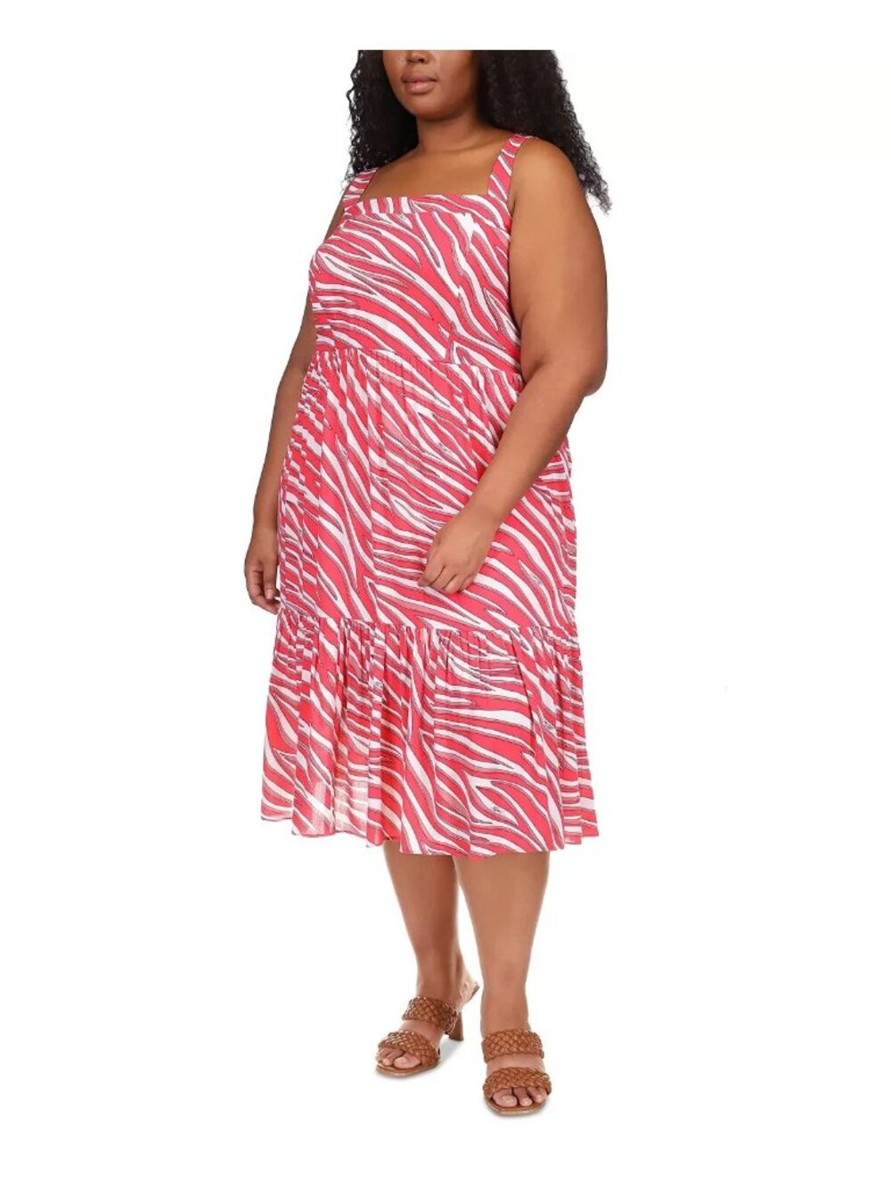 Michael Kors Soft Zebra Sleeveless Midi Dress viscose Red Plus Size 2X MSRP $185